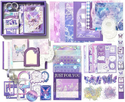 346 Pcs Blue Butterfly Set with A6 Grid Notebook