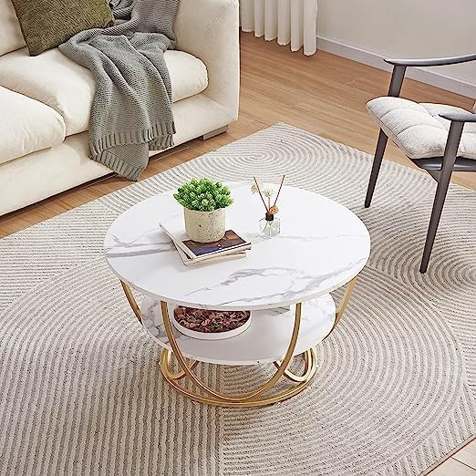 2 Tier Marble Top Coffee Table for Living Room