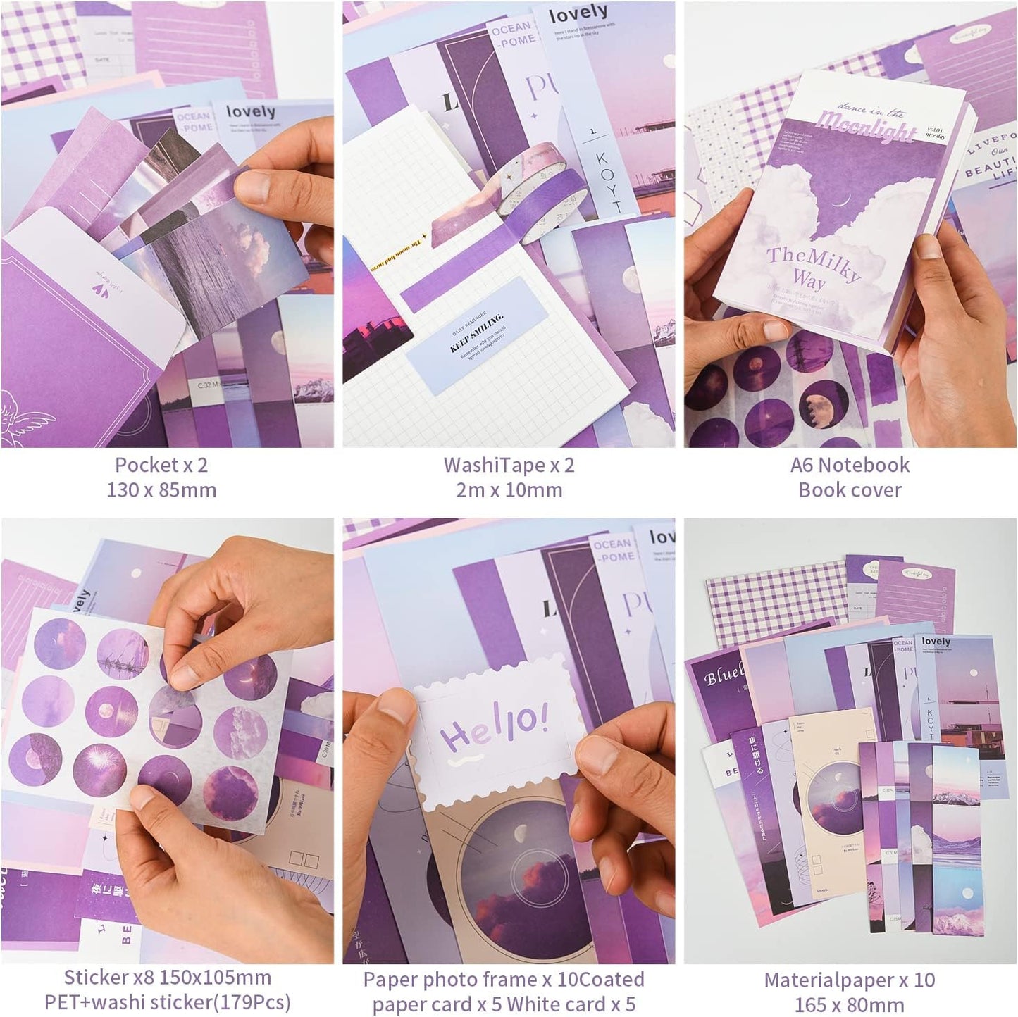 346pcs Vintage Scrapbook Stickers Pack – Moonlight Aesthetic
