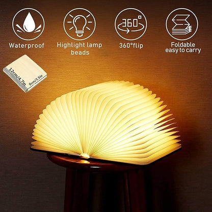 Folding Book Wooden  Lamp 12"