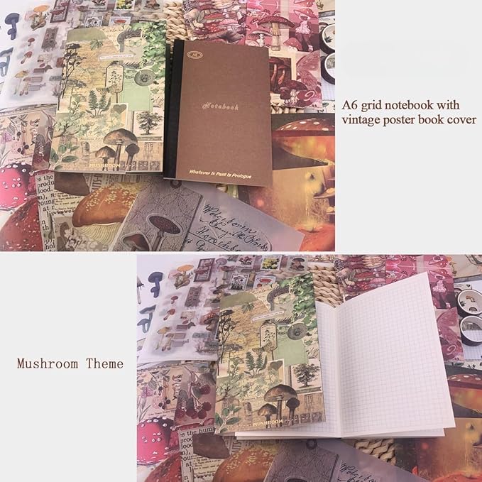 346 Pcs Mushroom Scrapbook Kit – A6 Grid Notebook