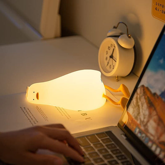 Korean night lamp lazy duck being used as a workspace decor