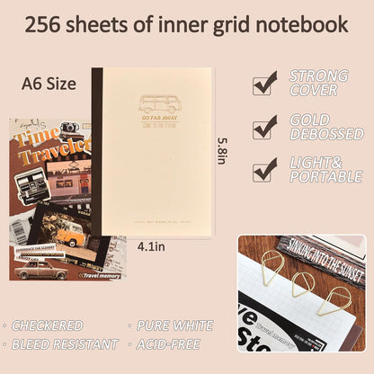 Time Travel Scrapbook Kit – A6 Grid Notebook & Vintage Stationery