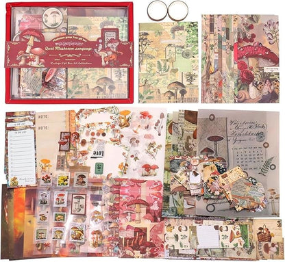 346 Pcs Mushroom Scrapbook Kit – A6 Grid Notebook