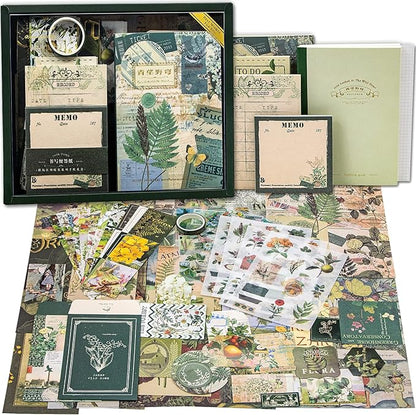 346pcs Vintage Journal Scrapbook Pack Kit – Forest Green Aesthetic