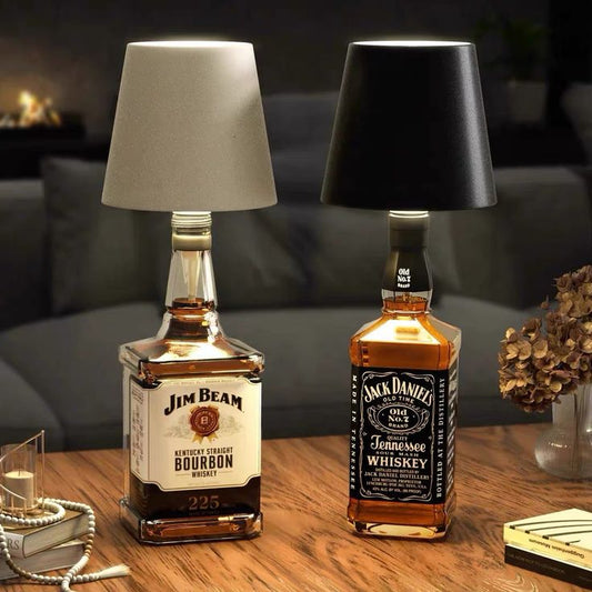 Stylish wireless bottle lamp transforming a glass bottle into an elegant modern table lamp for home decoration.
