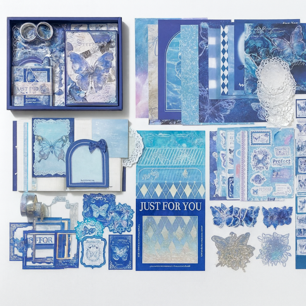 346 Pcs Blue Butterfly Set with A6 Grid Notebook