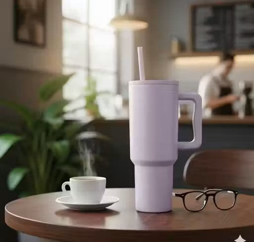 Premium 1200ml Stainless Steel Insulated Tumbler with Straw & Spill-Proof Lid  | Trendy Travel Mug